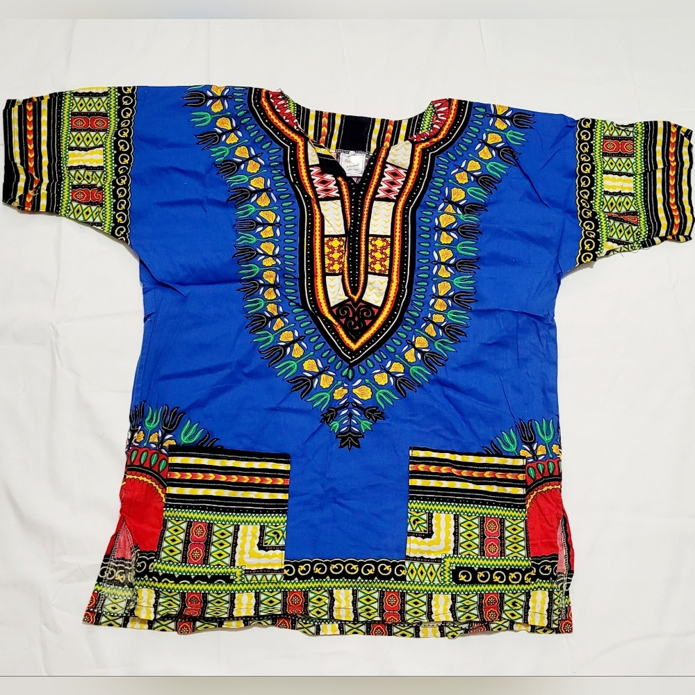 Western African Dashiki Tunic Top Size Medium In Blue Size: US Medium.